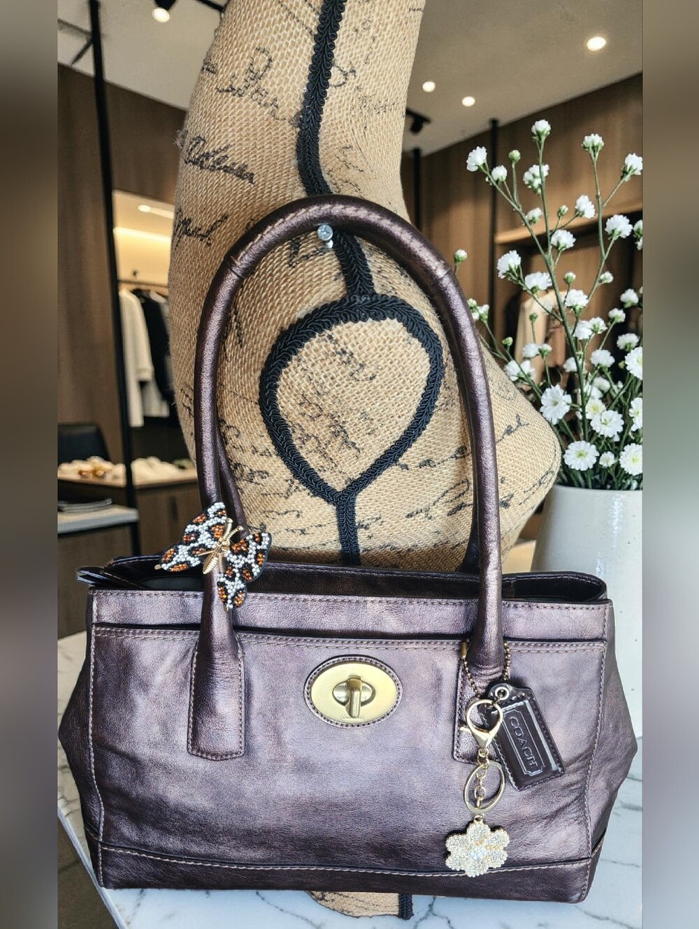 Coach Madeline Multi-Pocket Metallic Bronze Leather Satchel with Gold Hardware - Picture 7 of 16